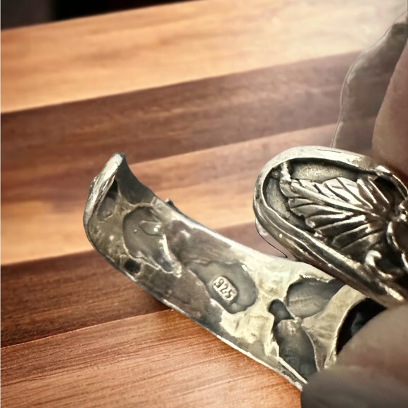 Solid Sterling Silver with Fire Opals Cuff Bracelet - Picture 10 of 13